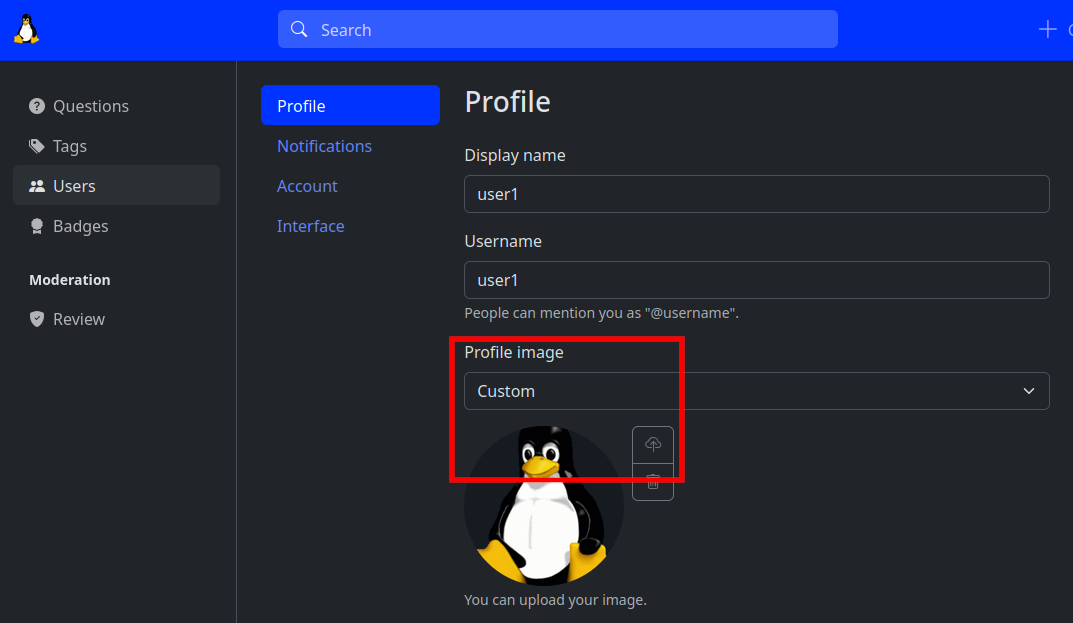 Profile image upload