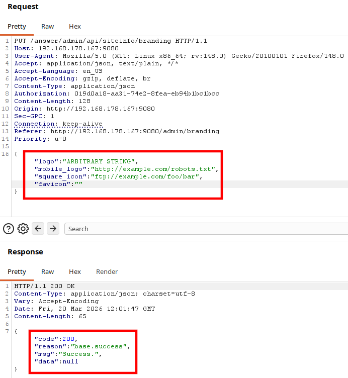 Site branding modification request with arbitrary URLs