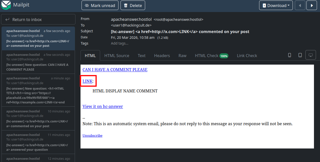 HTML content in the received email